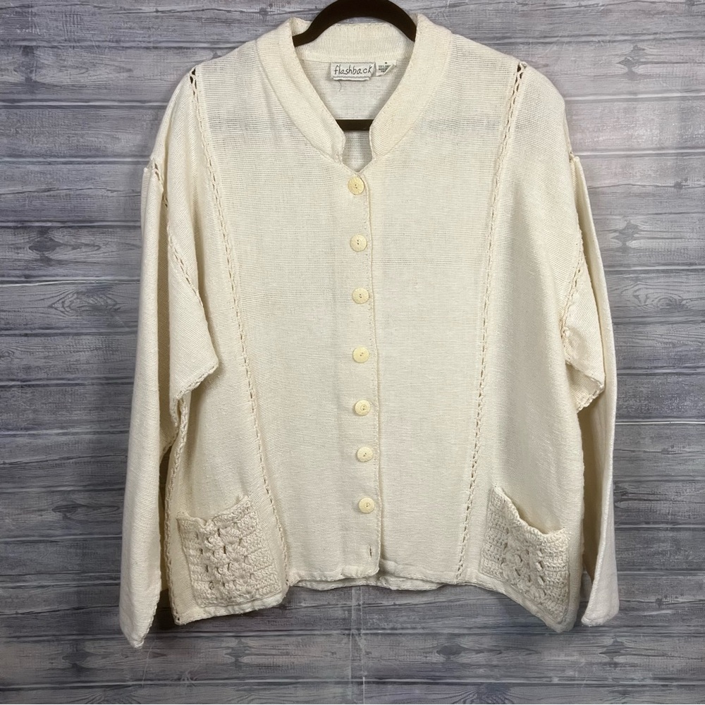 Vintage Flashback Boho Embroidered Crochet Hippie Couture Jacket Size Medium M